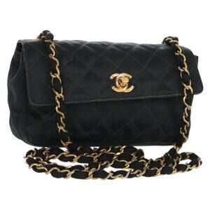 CHANEL Mini Matelasse 18 Chain Shoulder Bag Satin Black Gold CC Auth 159010V